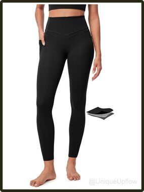 Iuga Compression Leggings with Pockets Tummy Control High Rise Yoga Pants Black